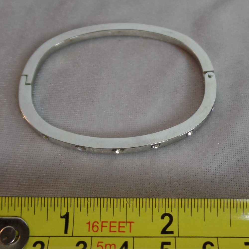 Silvertone Bracelet CZ Clip Clasp Hinged - Picture 3 of 10